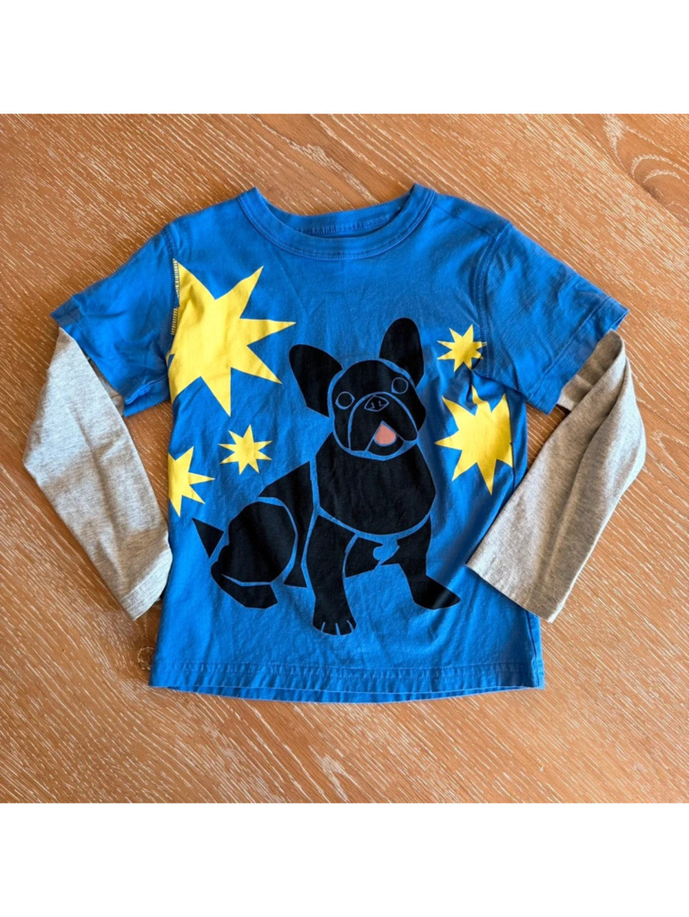 Tea Collection Boys Frenchie Bulldog Layered Sleeve Graphic Tee Shirt Size 5T